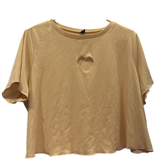 SHEIN EZwear Plus Heart Cut-Out Cropped Tee | Apricot | 1XL - Picture 3 of 5